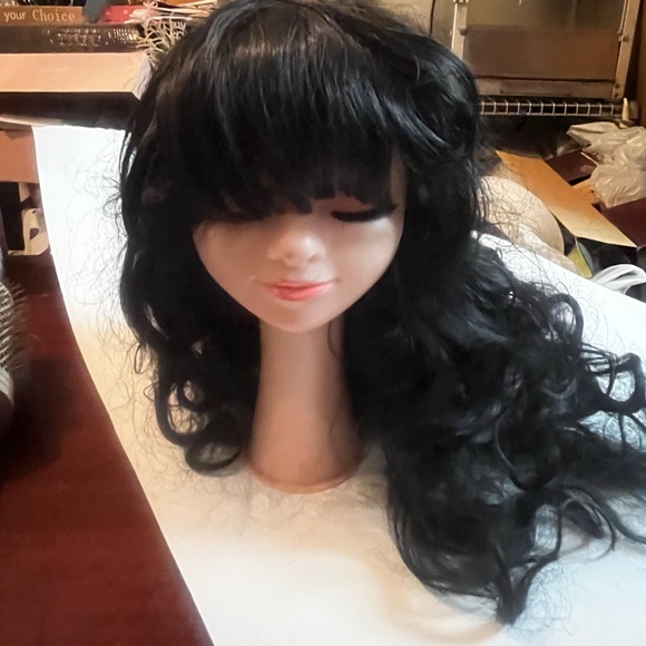 Curly Long Black Wig with Bang Full Cap - Picture 2 of 7